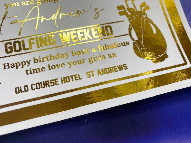 Golf Golfing Surprise Trip Foil Gift Ticket