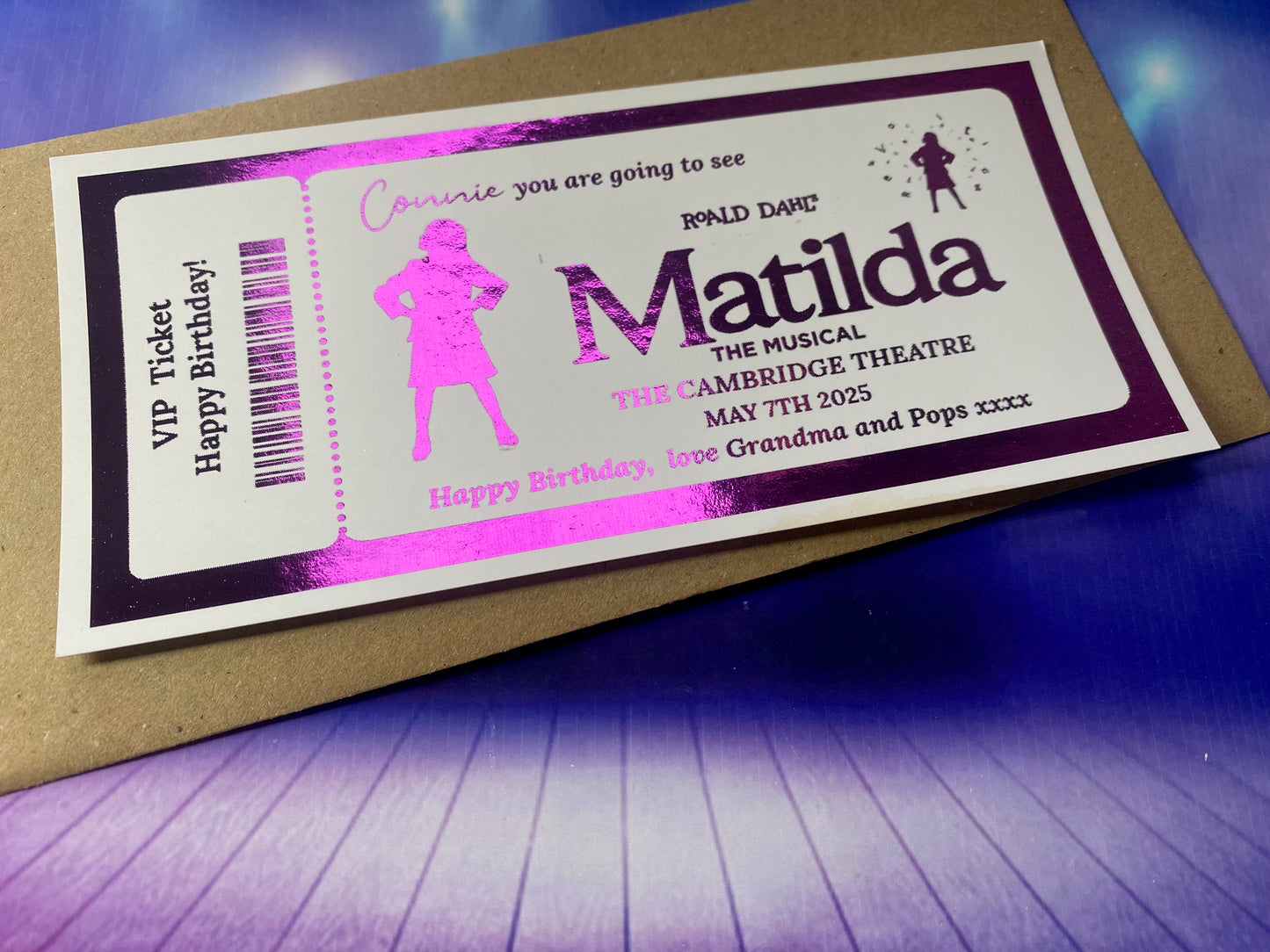 Matilda Surprise Theatre Foil Gift Ticket