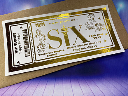 Six The Musical Surprise Theatre Foil Gift Ticket