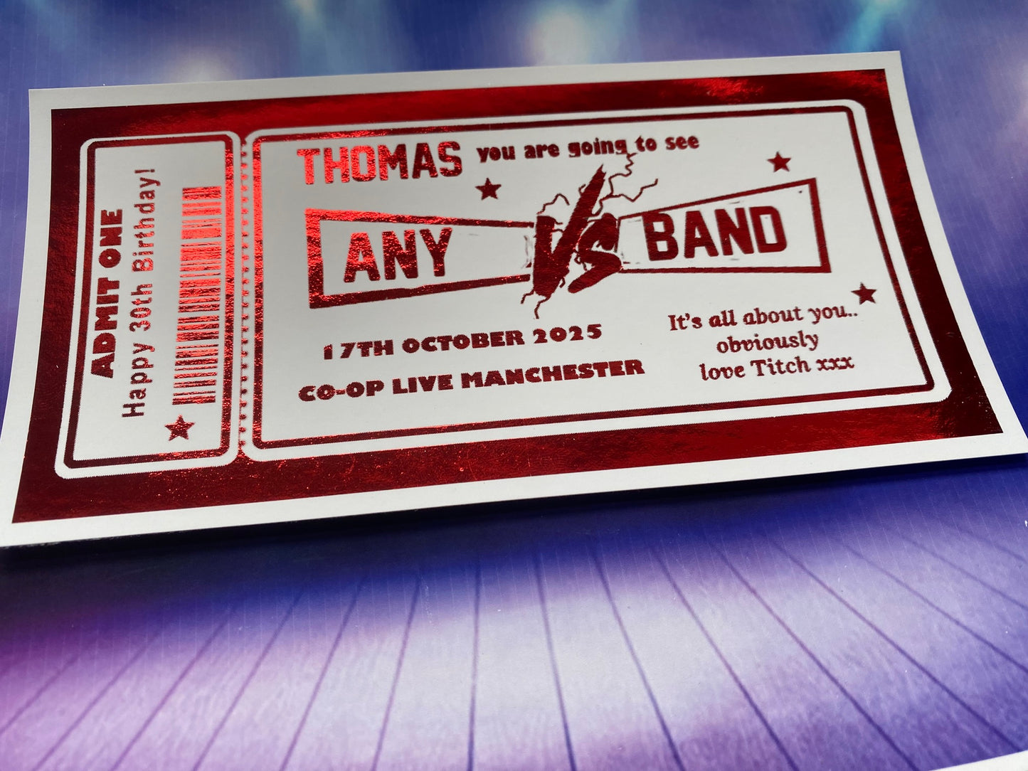 Personalised  Concert Foil Ticket