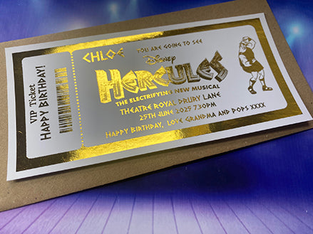 Hercules Disney Surprise Theatre  Foil Gift Ticket